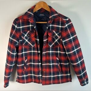 Polo Ralph Lauren Kids Boys Sz L (14-16) Red Blue Plaid Button Up Lined Jacket